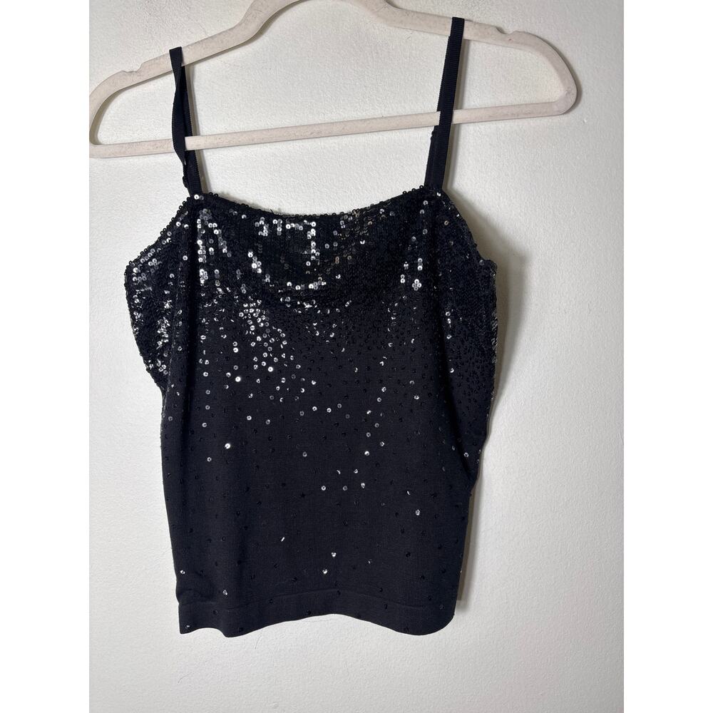BCBG Black Sleeveless Sequin Knit Tank Sz 4